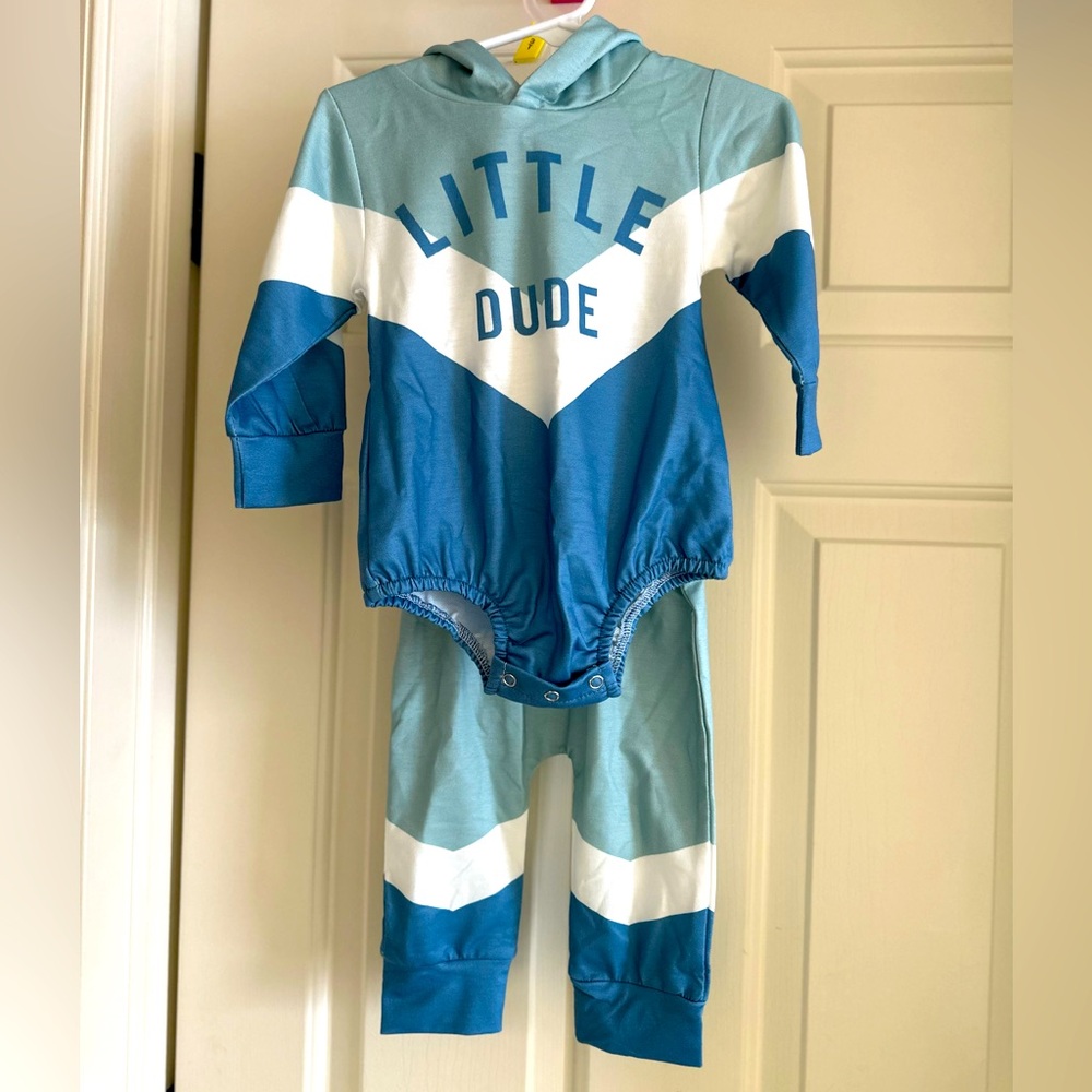 NWOT boys 3-6 month outfit. Hoodie onsie and pants